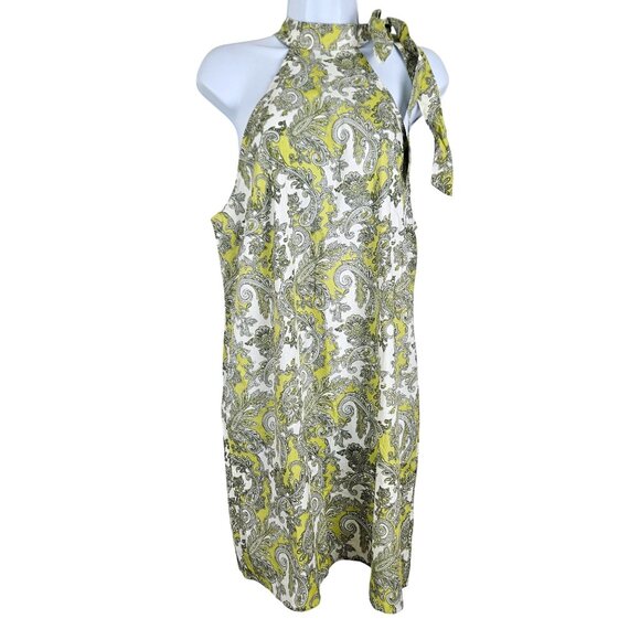 Cupshe Womens M Halter Neck Mini Dress Shoulder Tie Yellow & White Paisley Print - Picture 1 of 6